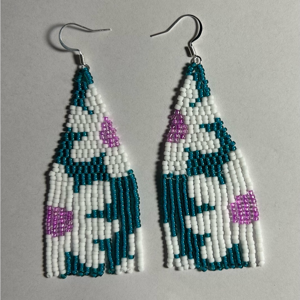 - Beaded flower earrings with fringe